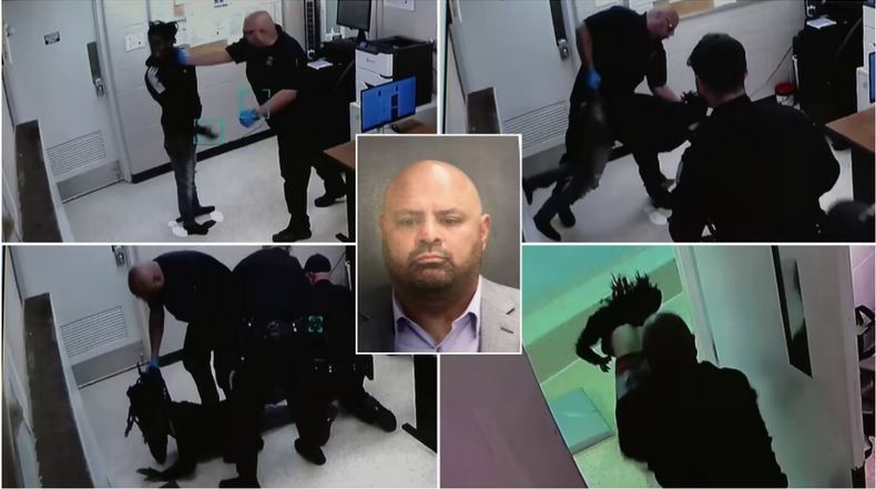 ضرب و شتم زندانی سیاه پوست از سوی پلیس آمریکا ضرب و شتم زندانی سیاه پوست از سوی پلیس آمریکا