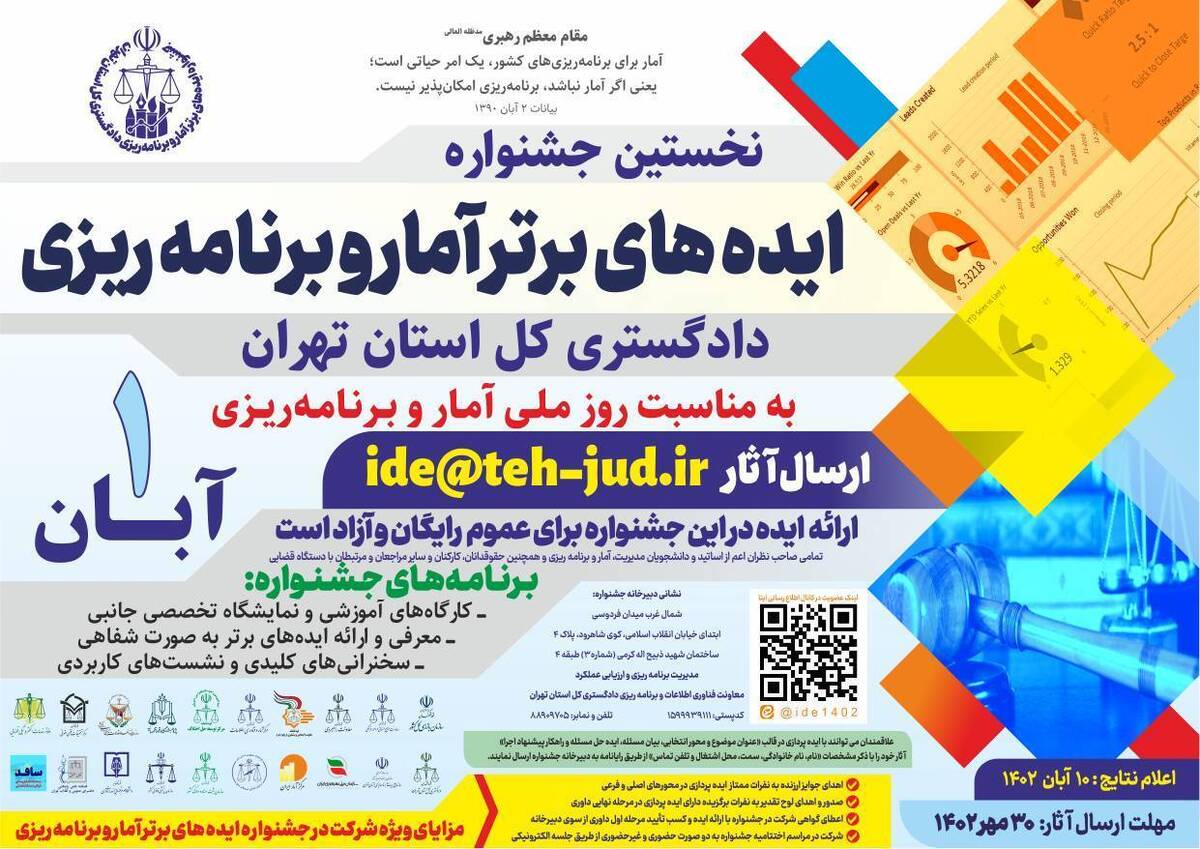 برگزاری نخستین جشنواره «ایده‌های برتر آمار و برنامه‌ریزی» در دادگستری کل استان تهران/ شناسایی ایده‌های برتر برای ارتقاء کیفیت خدمت‌رسانی به مراجعان