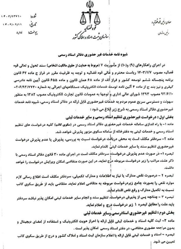 شیوهنامه خدمات غیرحضوری دفاتر اسناد رسمی شیوهنامه خدمات غیرحضوری دفاتر اسناد رسمی