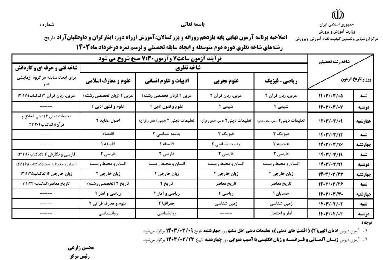 اعلام برنامه جدید امتحانات نهایی دانشآموزان اعلام برنامه جدید امتحانات نهایی دانشآموزان