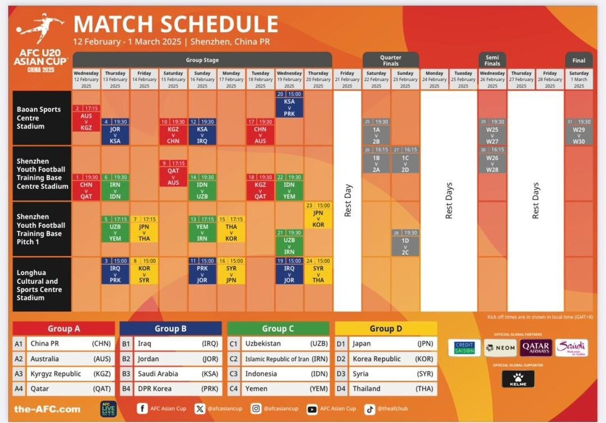 جام ملت‌های فوتبال زیر ۲۰ سال آسیا| برنامه بازی‌های تیم ملی جوانان ایران مشخص شد