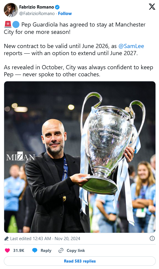 تمدید قرارداد سیتیزنها با گواردیولا به زودی + جزئیات تمدید قرارداد سیتیزنها با گواردیولا به زودی + جزئیات